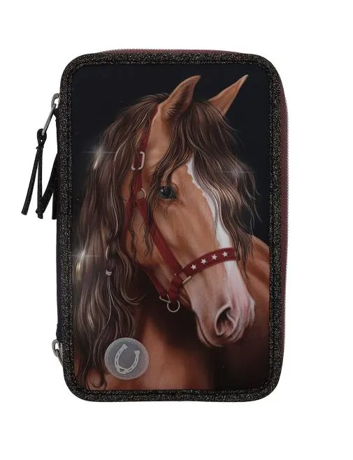 Miss Melody Triple Pencil Case Glitter Horse