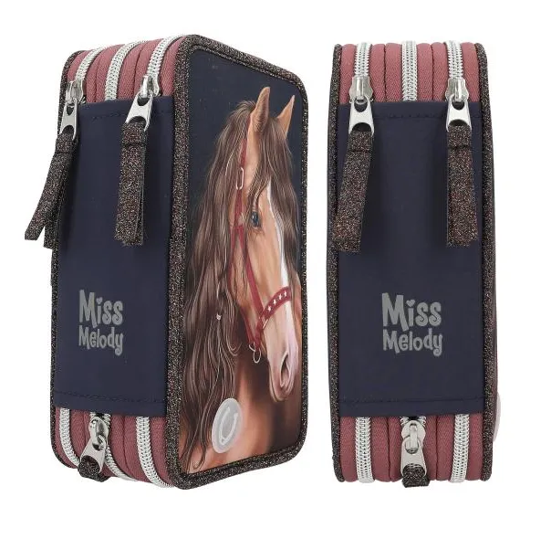 Miss Melody Triple Pencil Case Glitter Horse