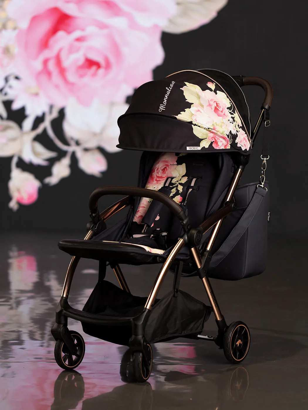 MONNALISA Stroller black with rose print