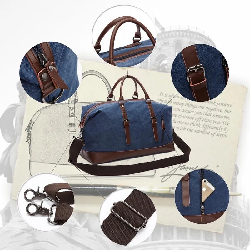 MRoyale™ Men's Canvas Leather Accent Duffle Weekend Travel Bag