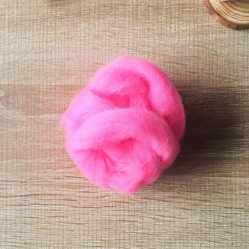 Needle felted wool felting phosphor pink wool Roving for felting supplies short fabric easy felt