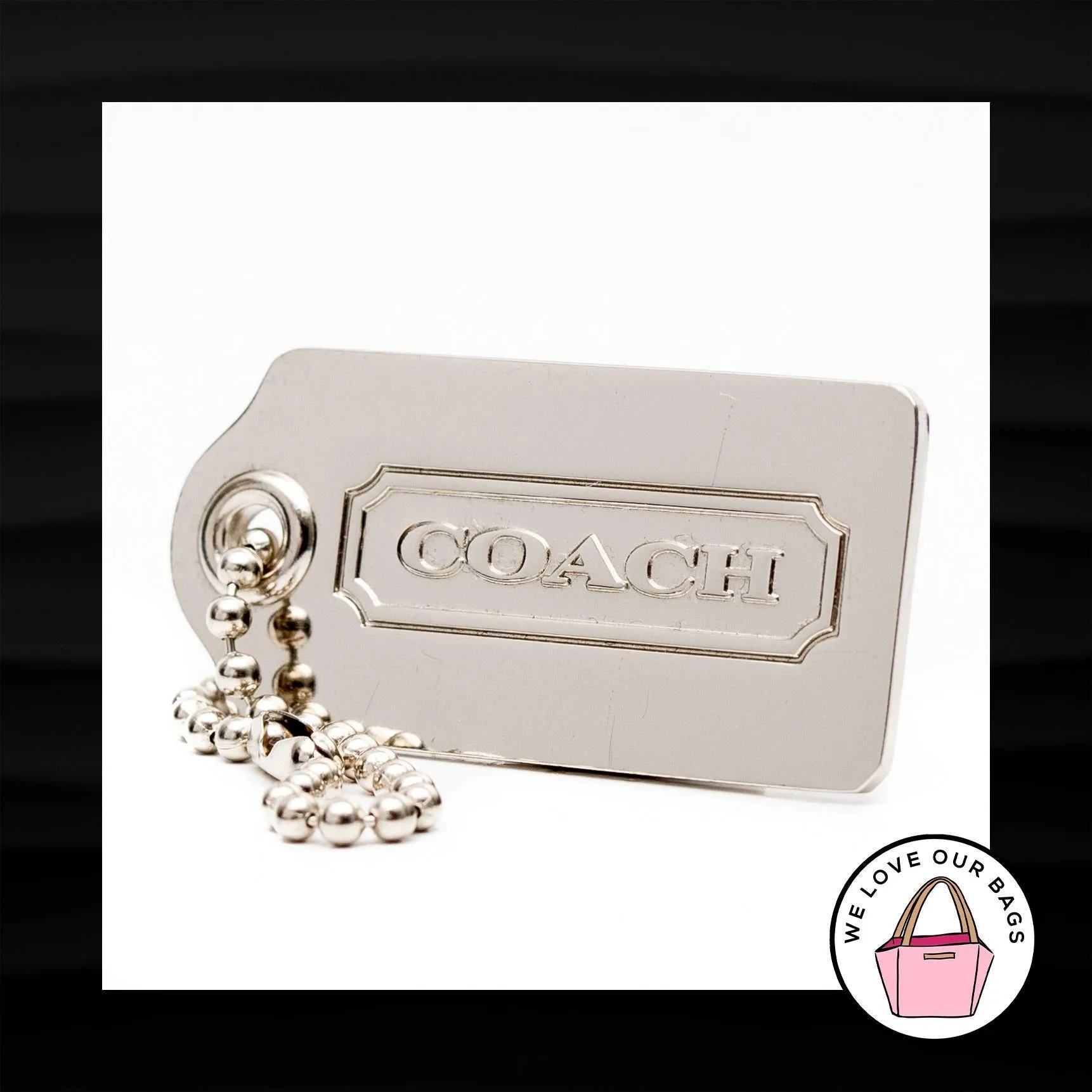 NEW 2.25" Large COACH SILVER NICKEL METAL KEY FOB BAG CHARM KEYCHAIN HANGTAG TAG