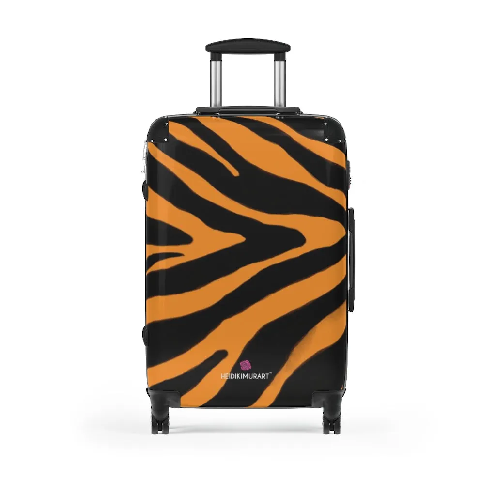 Orange Zebra Print Suitcases, Orange and Black Zebra Striped Animal Print Designer Suitcase Luggage (Small, Medium, Large)