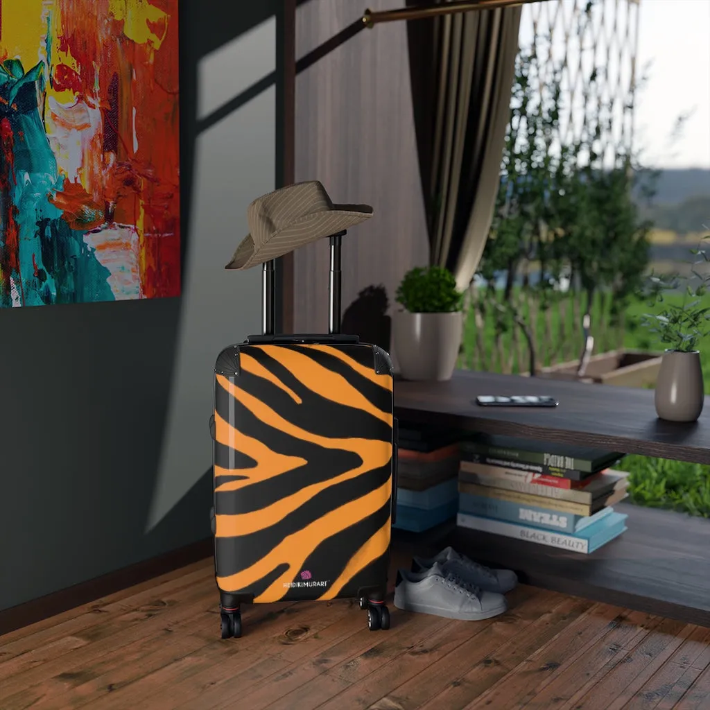 Orange Zebra Print Suitcases, Orange and Black Zebra Striped Animal Print Designer Suitcase Luggage (Small, Medium, Large)