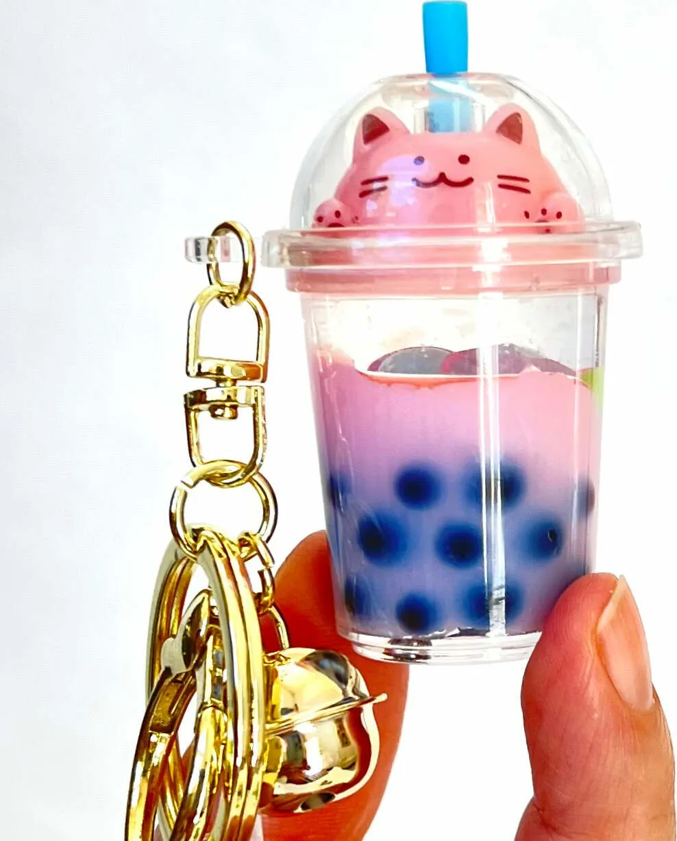 Pastel Boba Kitty Floaty Key Ring