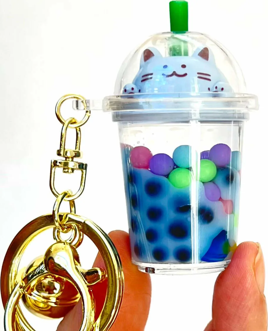 Pastel Boba Kitty Floaty Key Ring