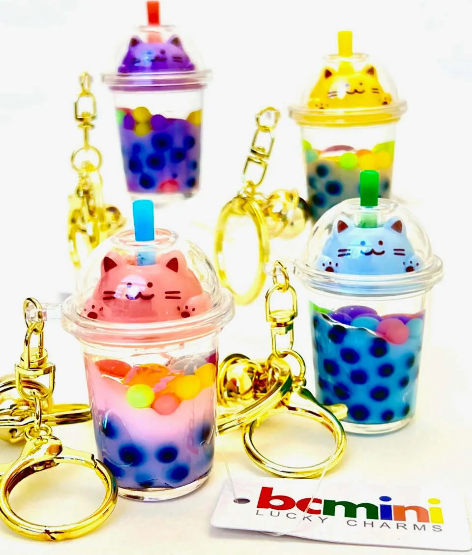 Pastel Boba Kitty Floaty Key Ring