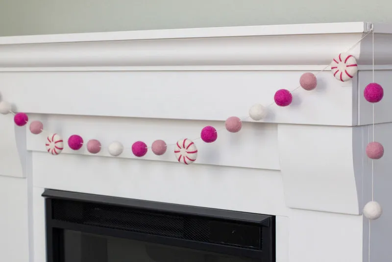 Peppermint Felt Christmas Garland- Pink