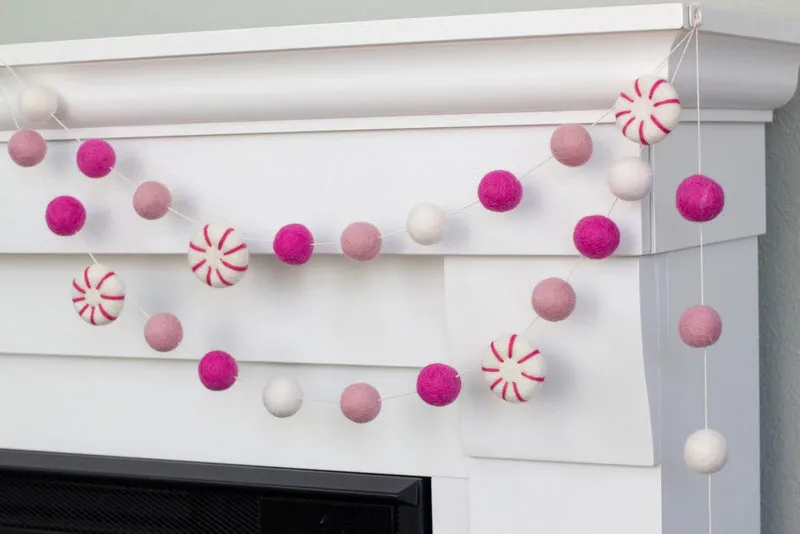 Peppermint Felt Christmas Garland- Pink