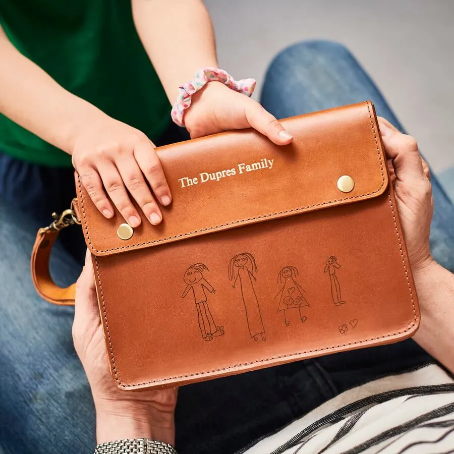 Personalised Leather Family Travel Wallet with Childs Masterpiece