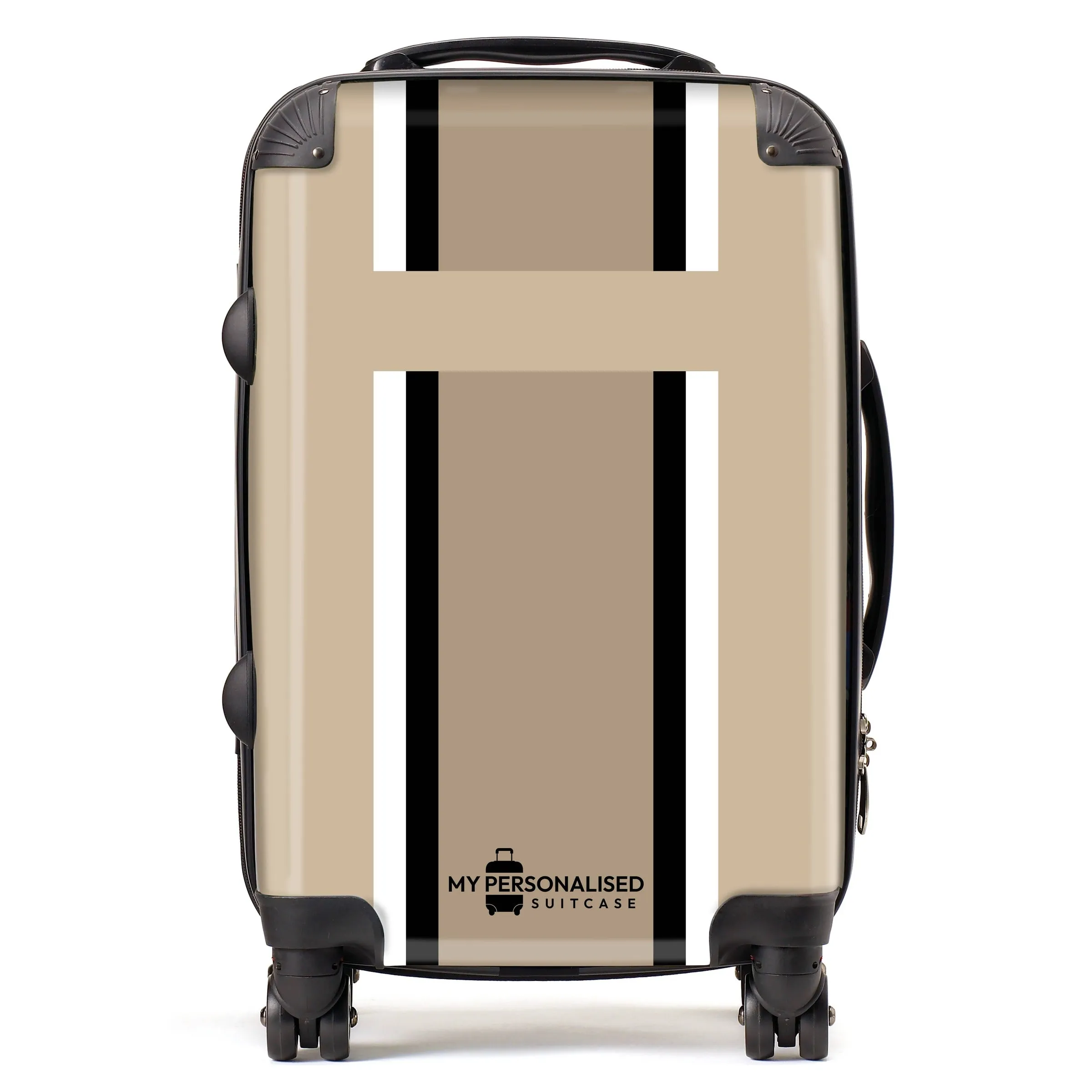 Personalised Light Brown Striped Suitcase