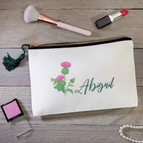 Personalized Scottish Thistle Makeup Bag with Green Tassel