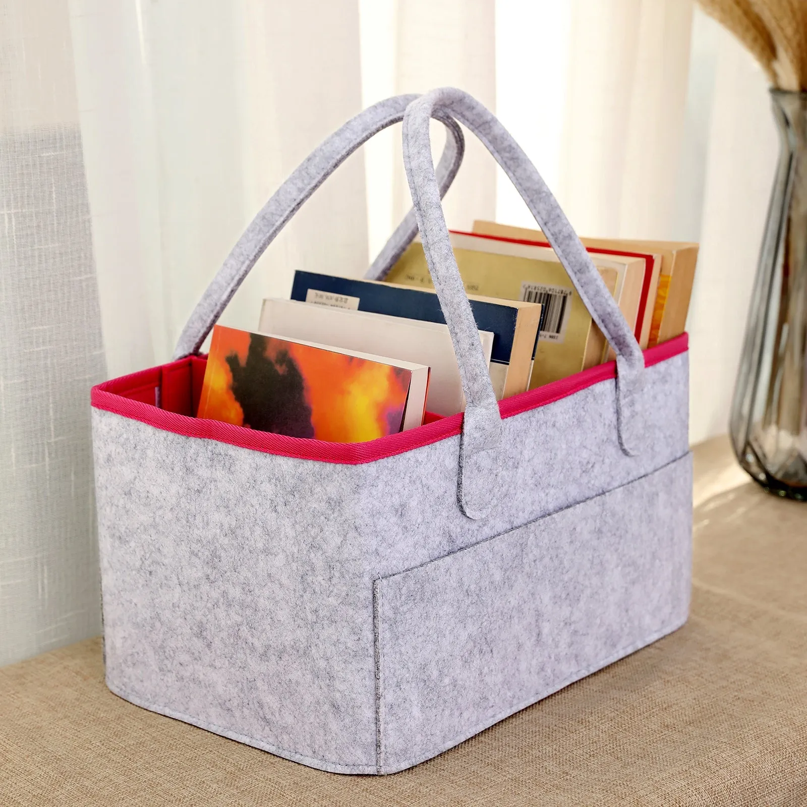 Pink and Grey Baby Diaper Caddy Organizer Storage Tote Bag