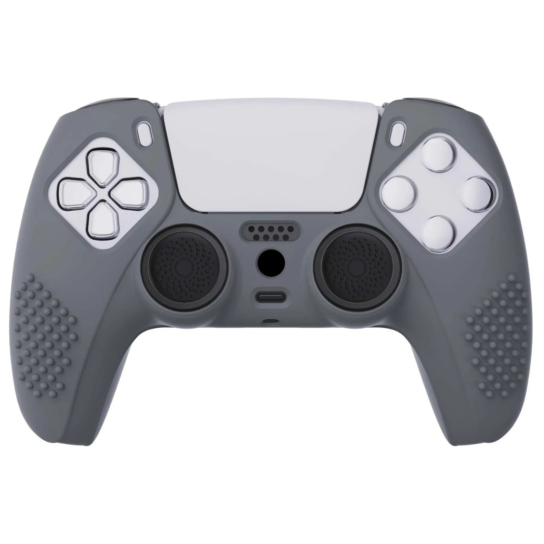 PlayVital Gray 3D Studded Edition Anti-slip Silicone Cover Skin for 5 Controller, Soft Rubber Case Protector for PS5 Wireless Controller with 6 Black Thumb Grip Caps - TDPF006