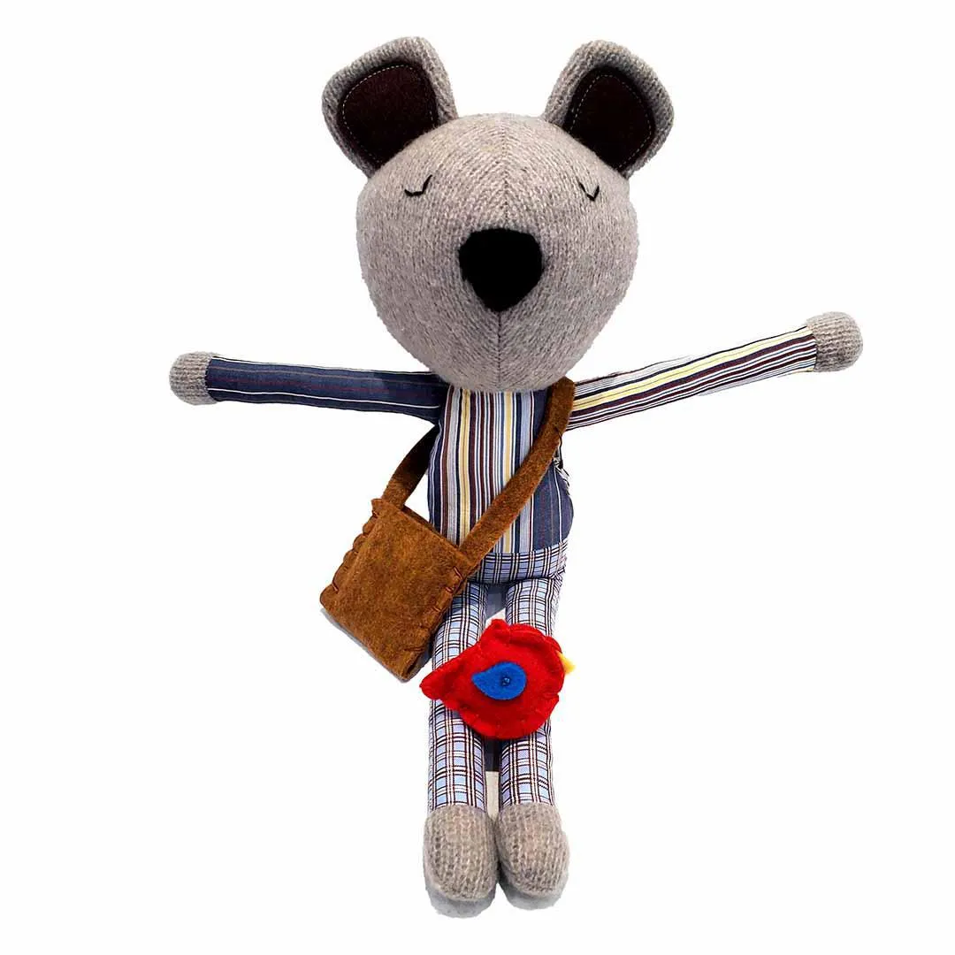 Plush - Gray Bear in a Gray Striped Shirt by Fly Little Bird