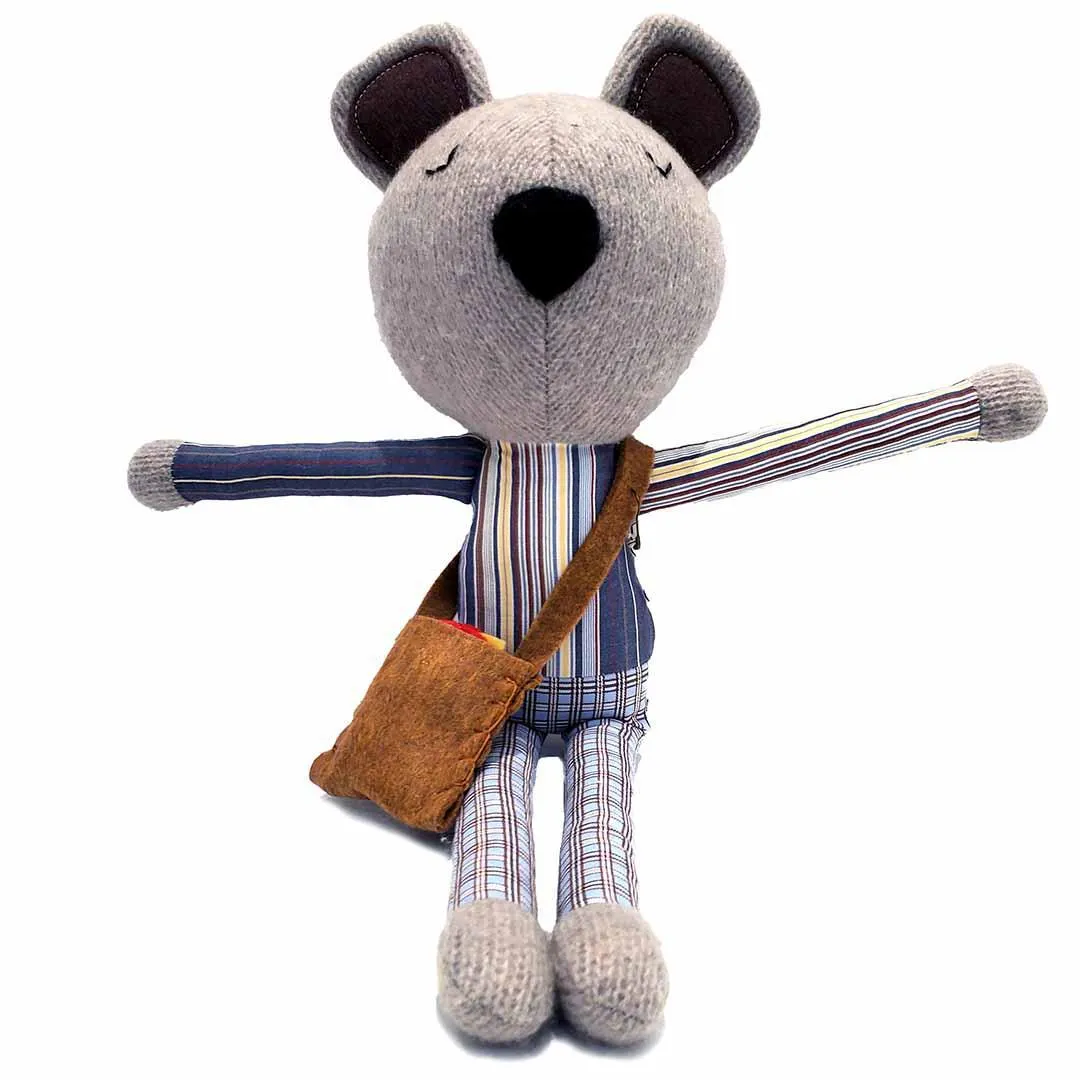 Plush - Gray Bear in a Gray Striped Shirt by Fly Little Bird