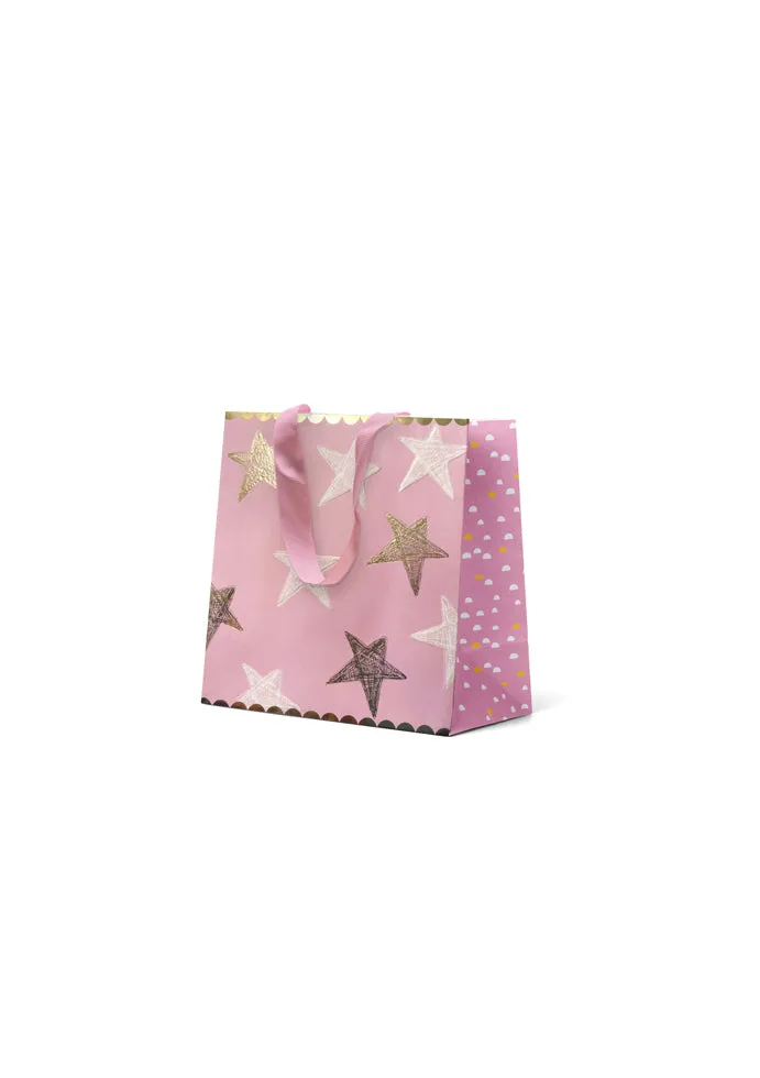 Premium Gift Bag Small: Embossed & Foiled Stars on Pink