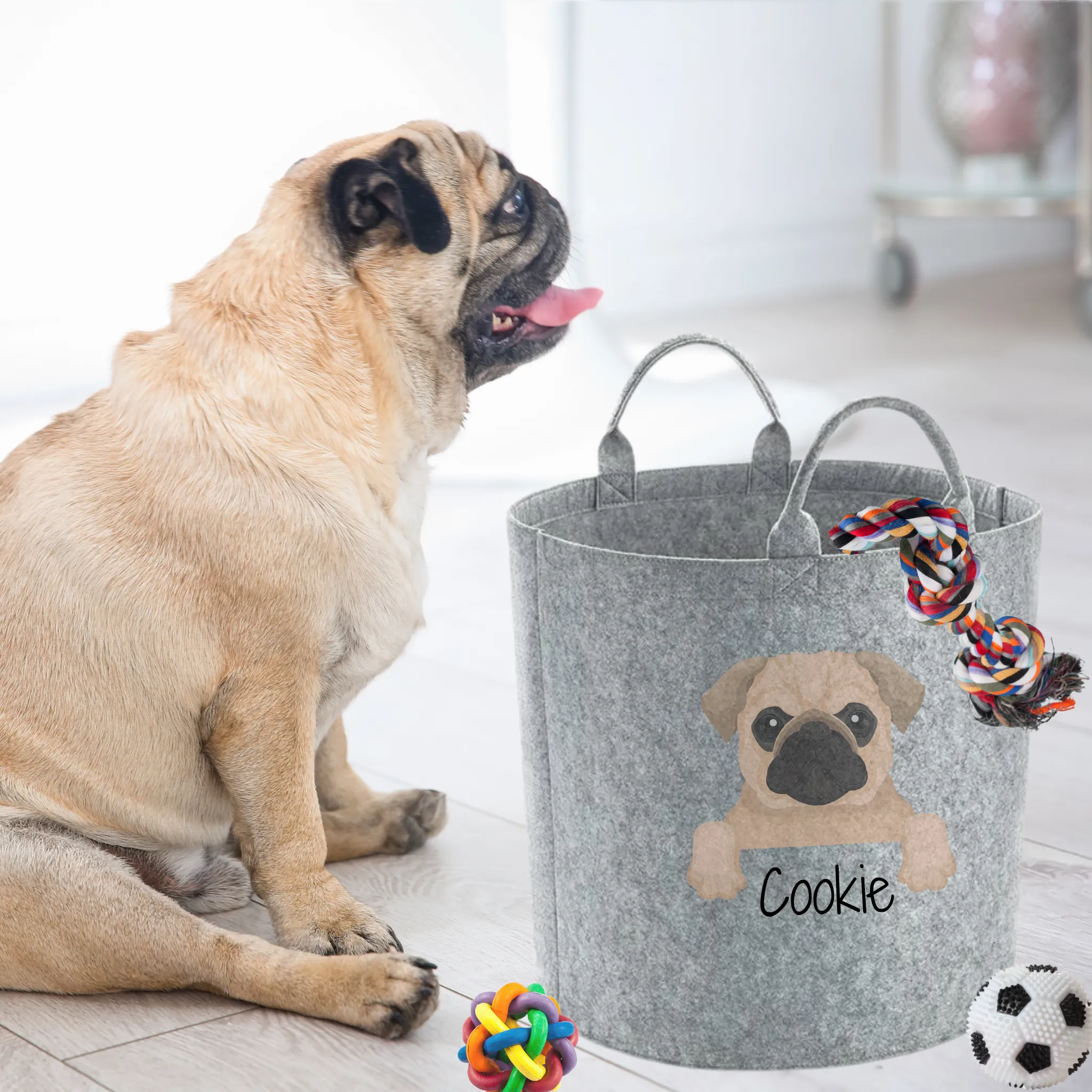 Pug Dog Toy Storage Bag Personalised