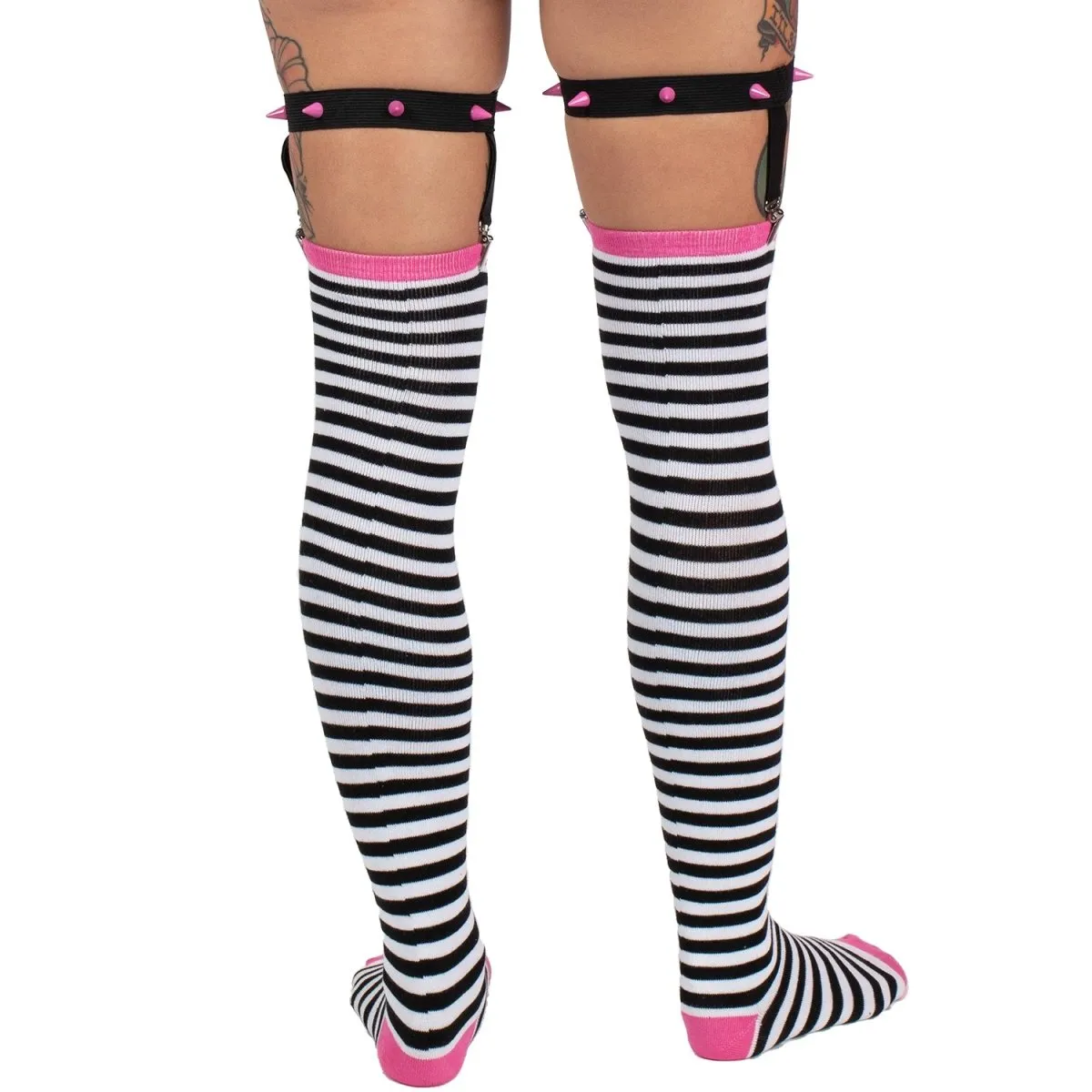 Punk Stripes Thigh High Garter Socks