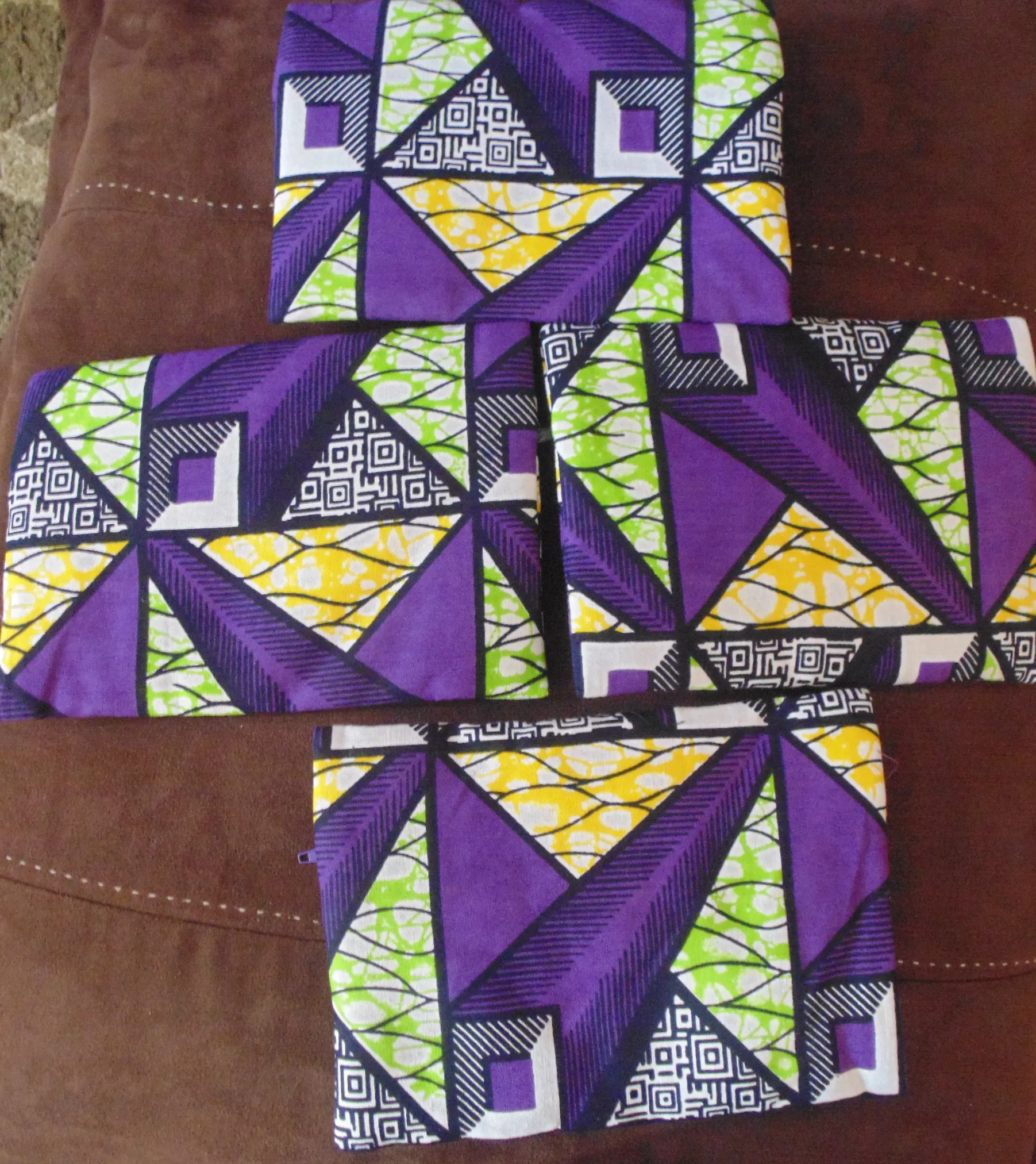 Purple & Green padded African Print Makeup bag/Pencil case