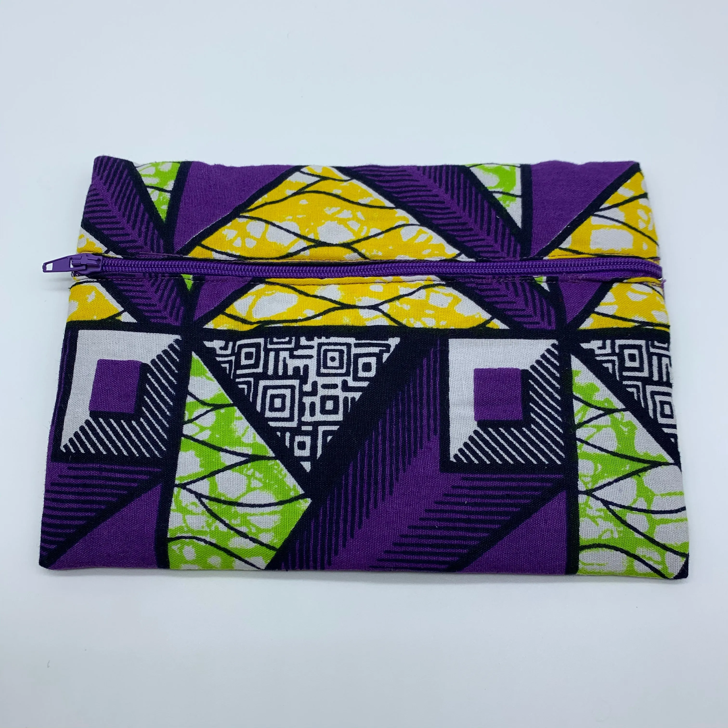 Purple & Green padded African Print Makeup bag/Pencil case