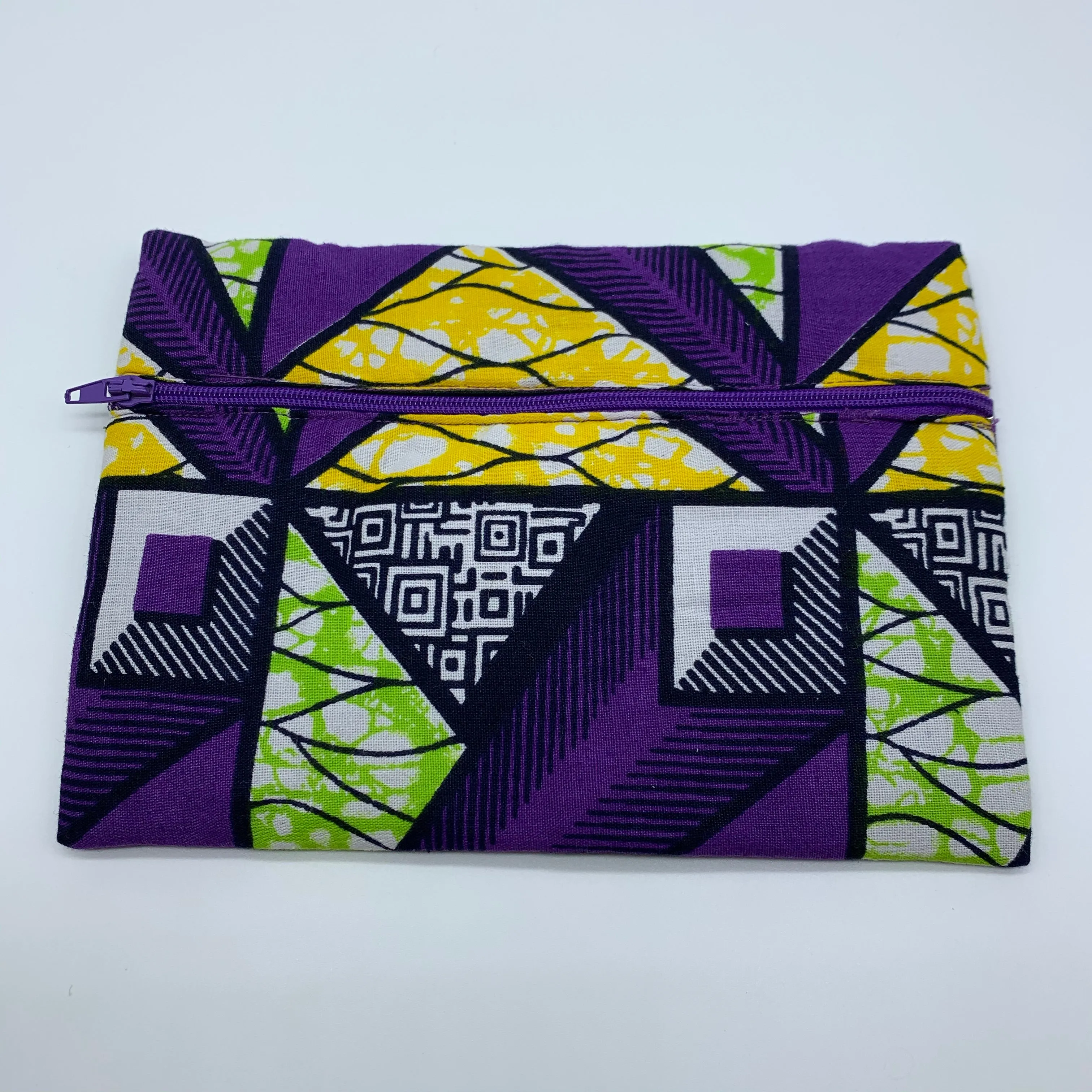 Purple & Green padded African Print Makeup bag/Pencil case