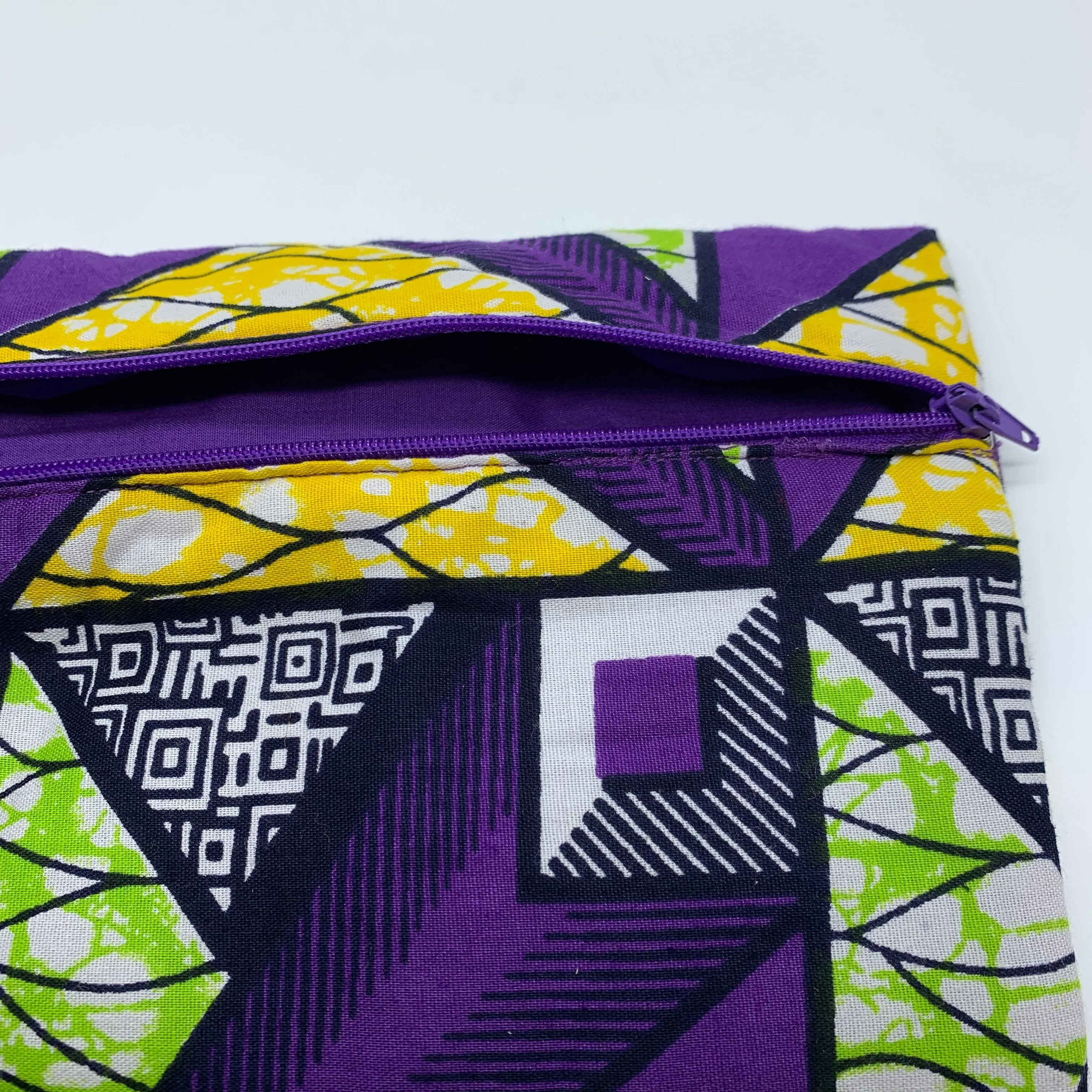 Purple & Green padded African Print Makeup bag/Pencil case