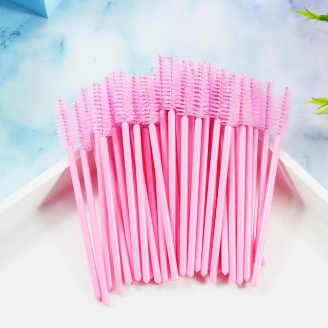 QSTY 50Pcs Eyelash Brushes Makeup Brushes Disposable Mascara Wands Applicator Spoolers Eye Lashes Cosmetic Brush Makeup Tools