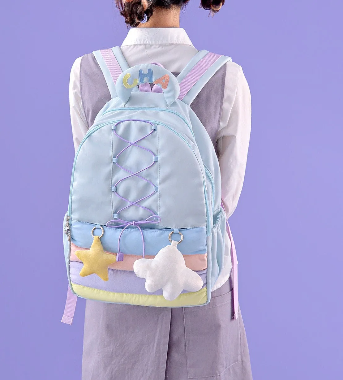 Rainbow Pastel Colorful Blue Purple Star Cloud Cute Y2K Bag Backpack