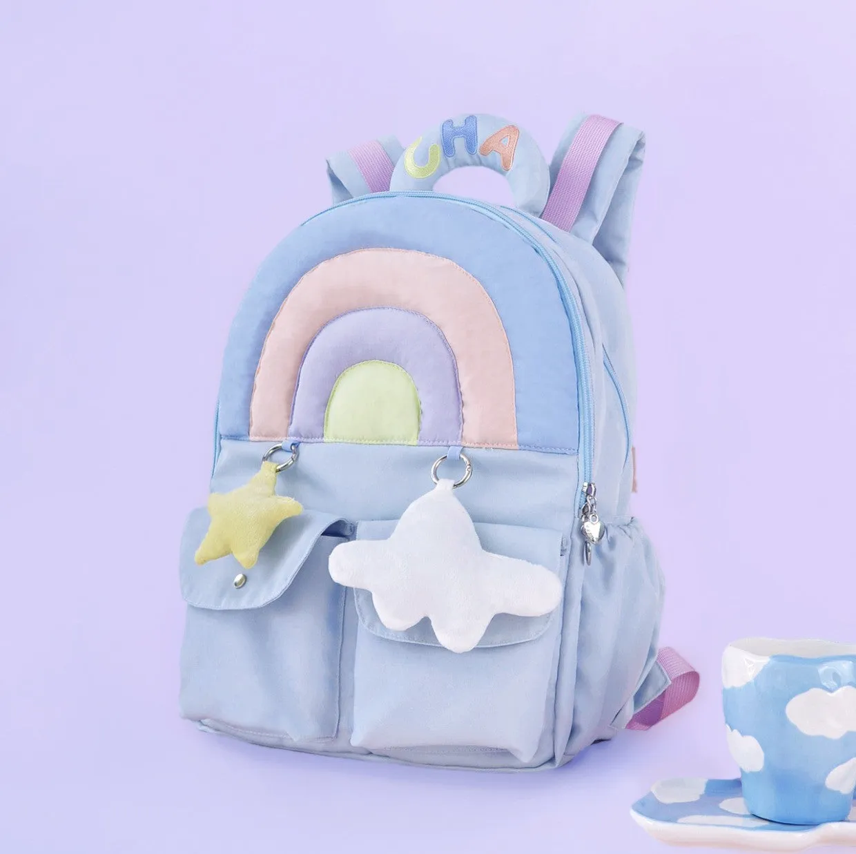 Rainbow Pastel Colorful Blue Purple Star Cloud Cute Y2K Bag Backpack