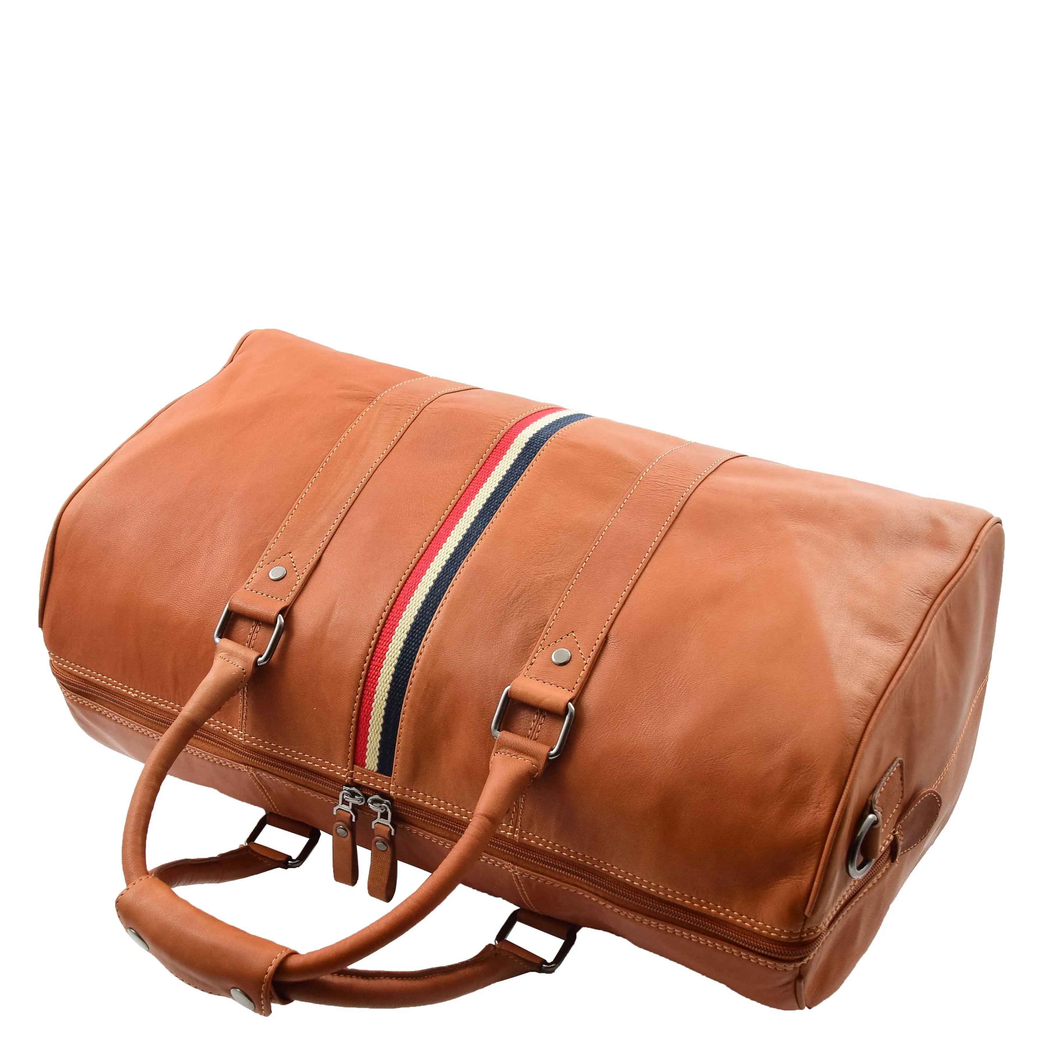 Real Leather Holdall Overnight Barrel Bag Springfield Cognac