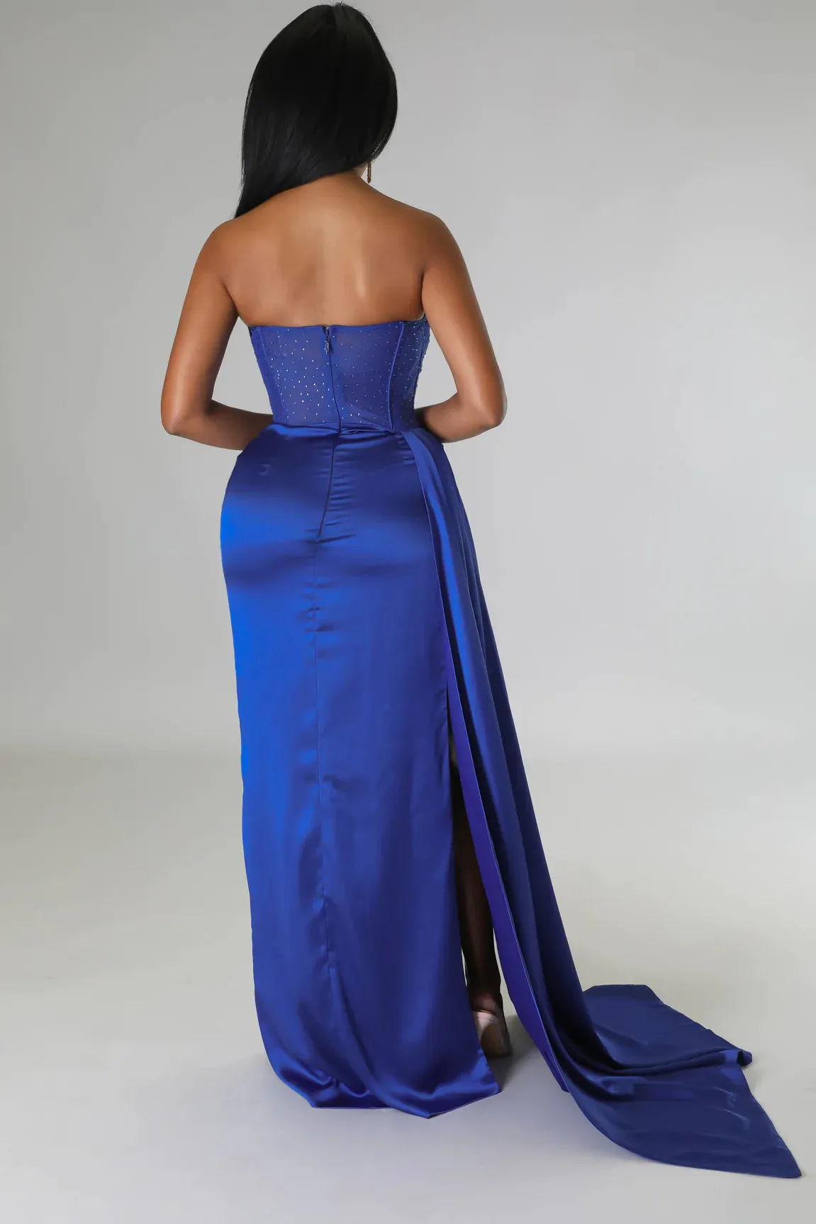 Royal Blue Sheer Corset Studded Gown