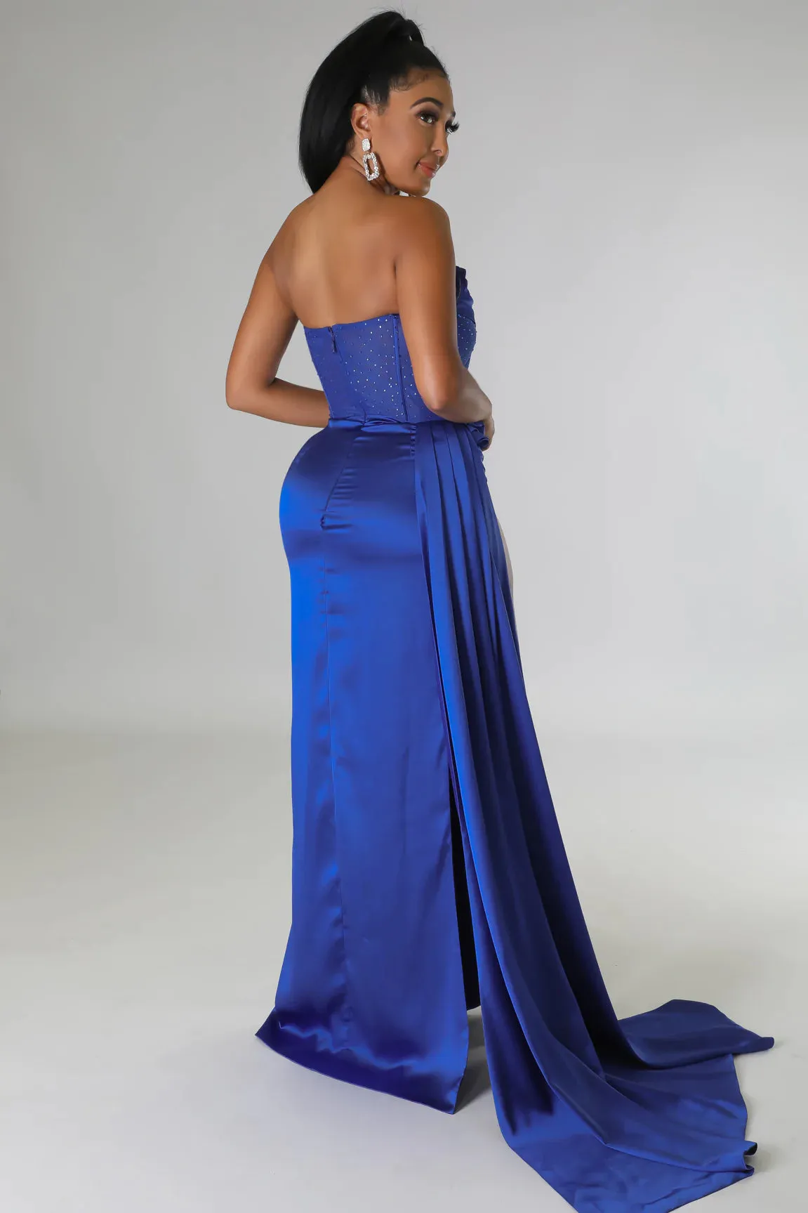 Royal Blue Sheer Corset Studded Gown