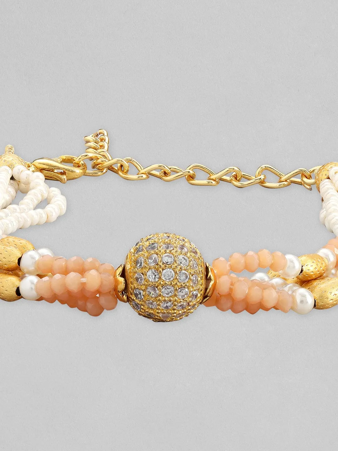 Rubans Gold Plated Bracelet With Studded Stones And Pastel Beads