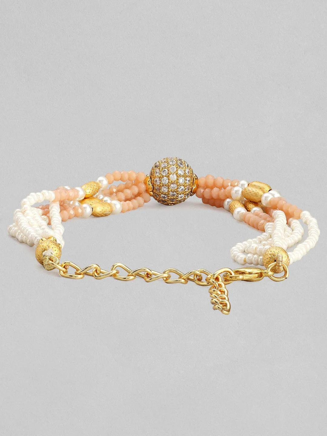 Rubans Gold Plated Bracelet With Studded Stones And Pastel Beads