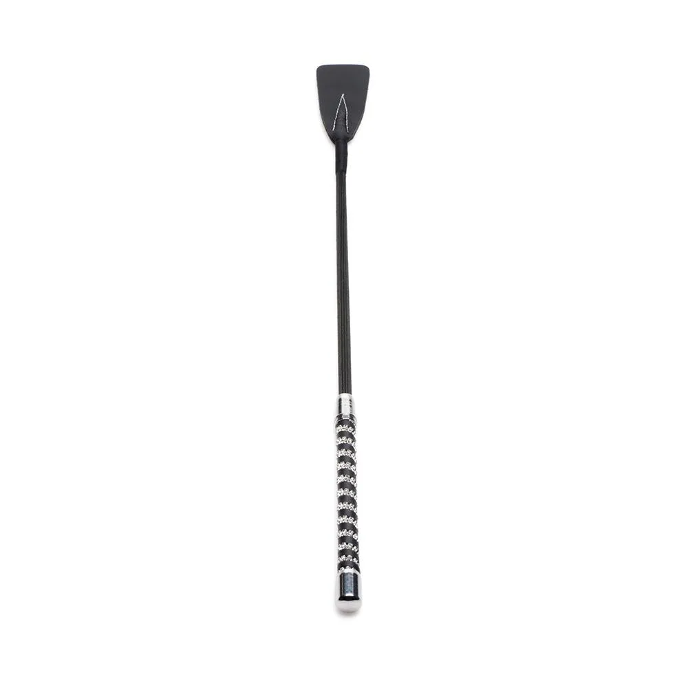 Short Leather Riding Crop with Rhinestone Handle