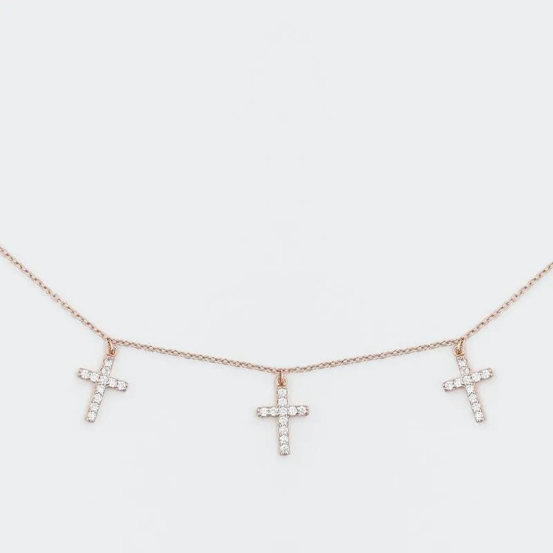 Silver Holy Cross Studded Charm 925 Sterling Silver Necklace