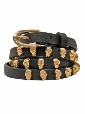 Skinny Golden Skull Studded Belt