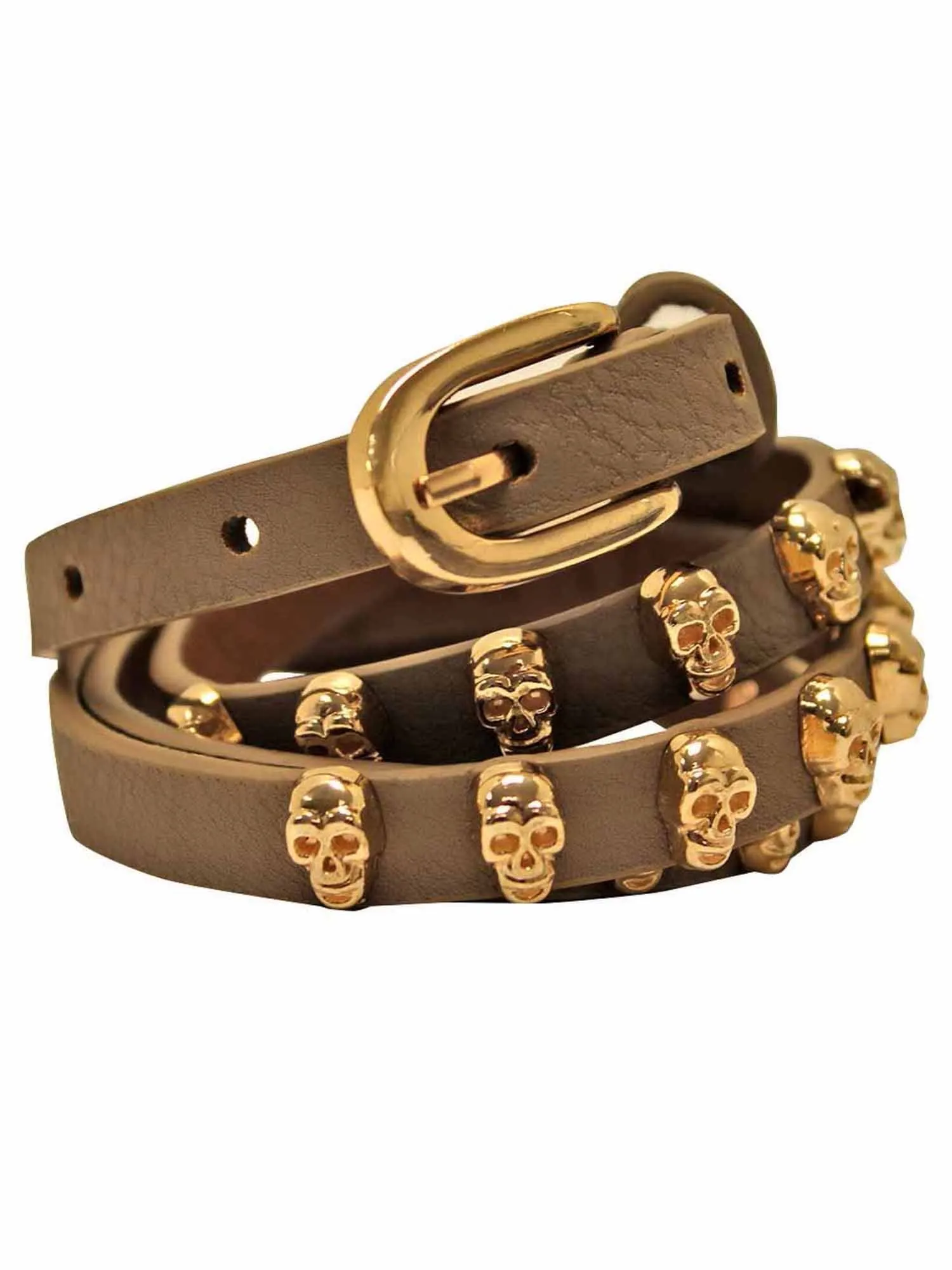 Skinny Golden Skull Studded Belt