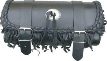 Small Leather Motorcycle Tool Bag with Silver Conchos and Studs or Fringes