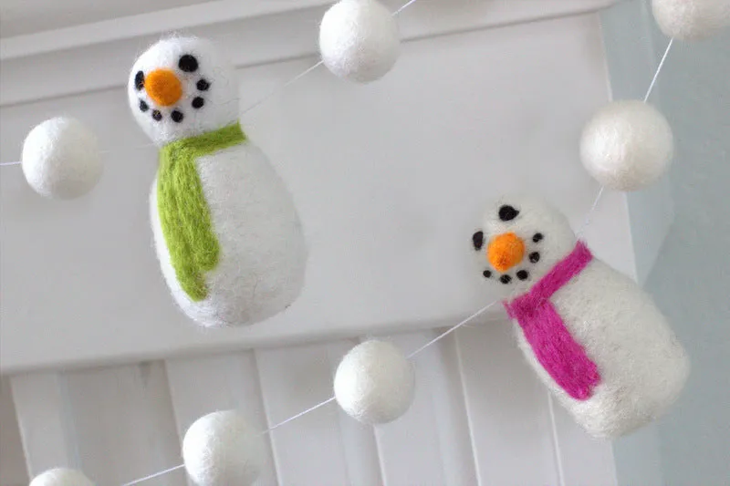 Snowman Felt Christmas Garland- White