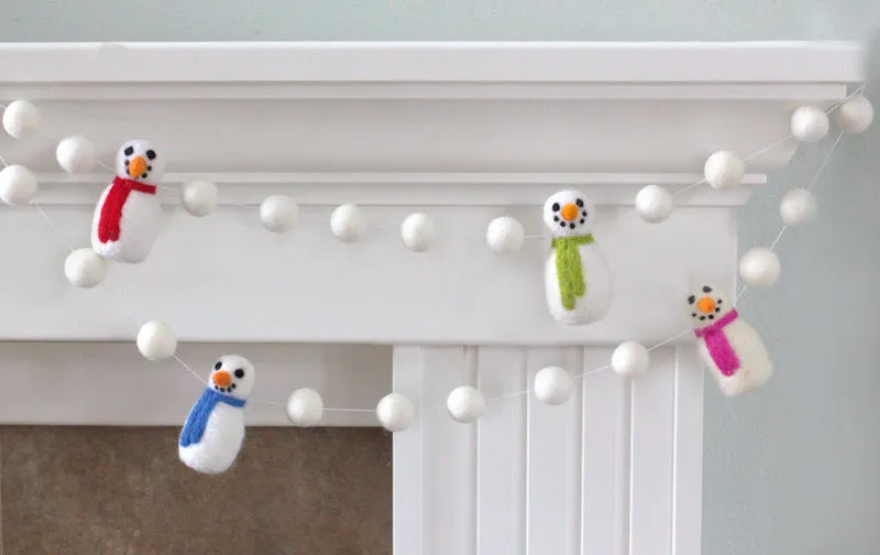 Snowman Felt Christmas Garland- White