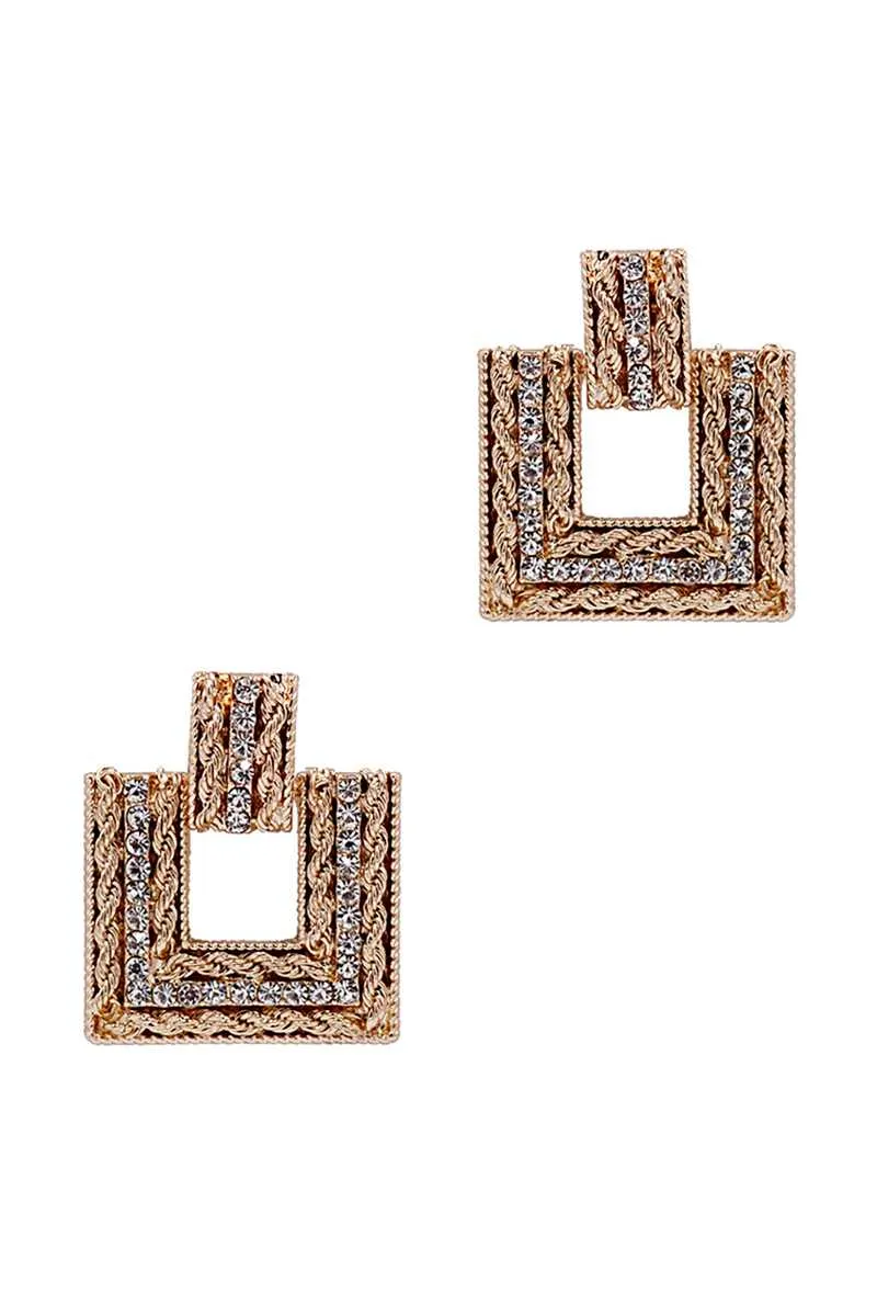 Square Studded Stone Metal Earring