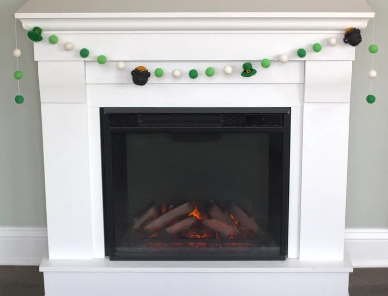 St. Patrick's Day Pot of Gold & Leprechaun Felt Ball Garland- Green & White