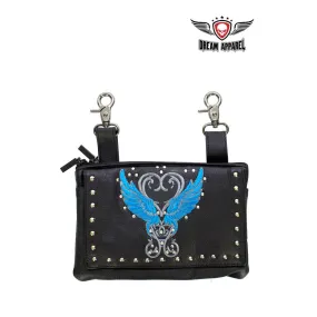 Studded Naked Cowhide Leather Belt Bag With Turquoise Wings