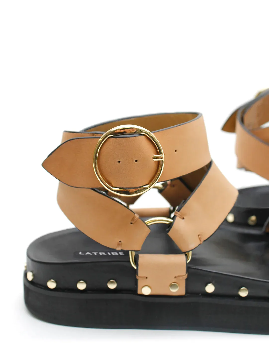 Studded Sandal | Light Tan | Gold