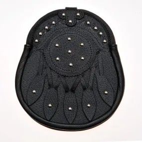 Studded Targe Black Leather Sporran