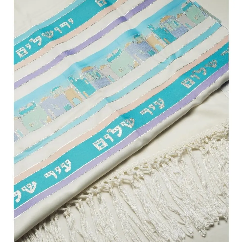 Tallit Set- Aviv Jerusalem City Of Peace In Pastel Colors