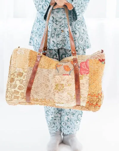 Tan Patchwork Duffle Bag