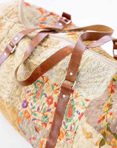 Tan Patchwork Duffle Bag